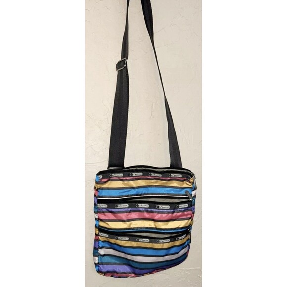 Le Sportsac Zippered Crossbody Bag Multicolor Stripes - Picture 1 of 11